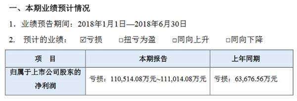 乐视网：上半年预亏11.05亿-11.1亿元 存暂停上市风险