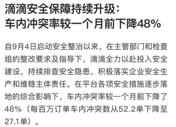 仅仅百万分之27.1：滴滴车内冲突率一个月下降48％