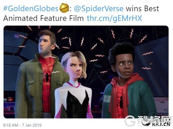 《蜘蛛侠：多重宇宙》评为金球奖最佳动画片
