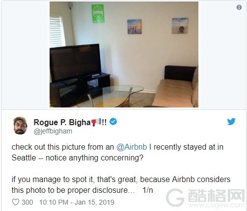 美国教授入住Airbnb民宿发现屋内有摄像头 客服首次回应称合理