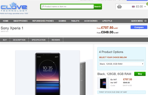 4K屏/骁龙855 索尼Xperia 1英国开启预售：价格感受下