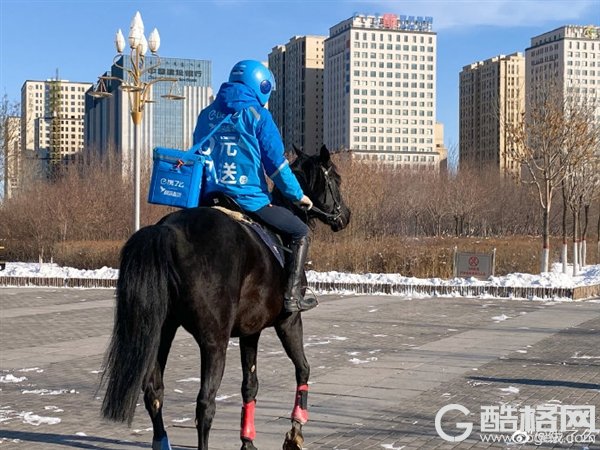 饿了么小哥骑马送外卖 称比电动车快